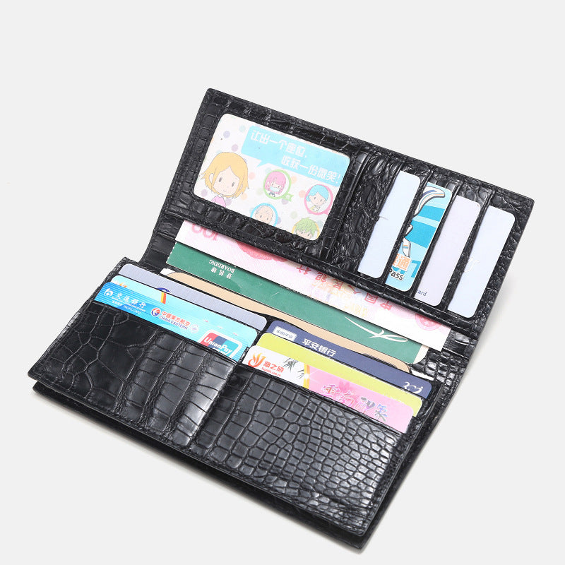 Men’s Black Crocodile Pattern Leather Wallet – Long Bifold Luxury Purse