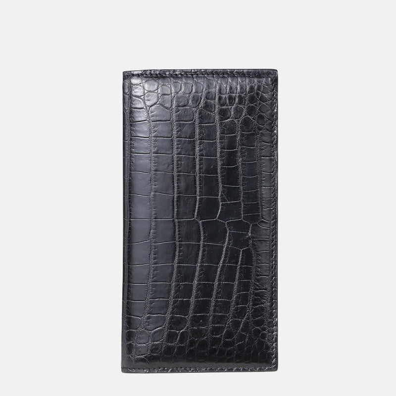 Men’s Black Crocodile Pattern Leather Wallet – Long Bifold Luxury Purse