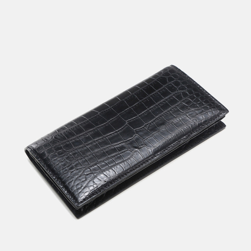 Men’s Black Crocodile Pattern Leather Wallet – Long Bifold Luxury Purse