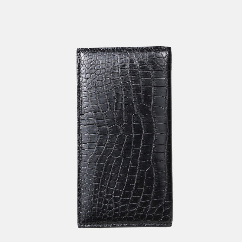 Men’s Black Crocodile Pattern Leather Wallet – Long Bifold Luxury Purse