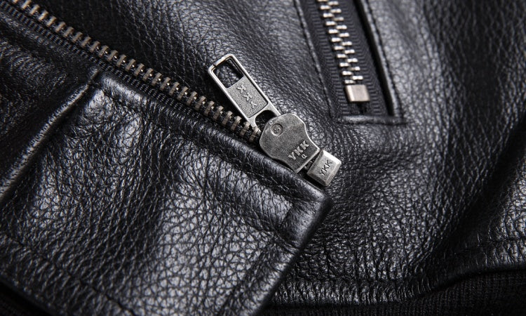 Men’s Genuine Leather Jacket – Slim Fit Black Cowhide & Sheepskin Bomber Style with Zipper Closure