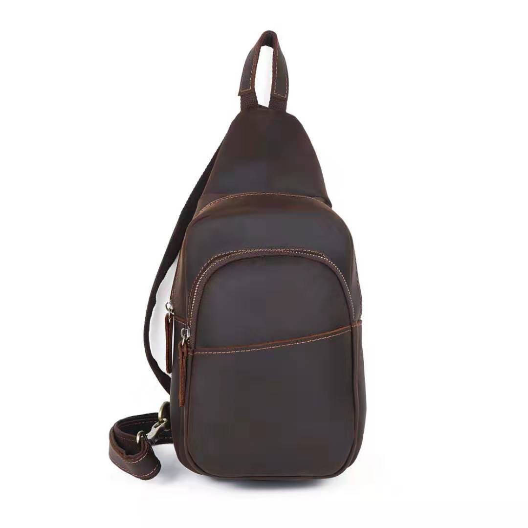 Men’s Vintage Horse Leather Chest Bag – Genuine Leather Crossbody Messenge