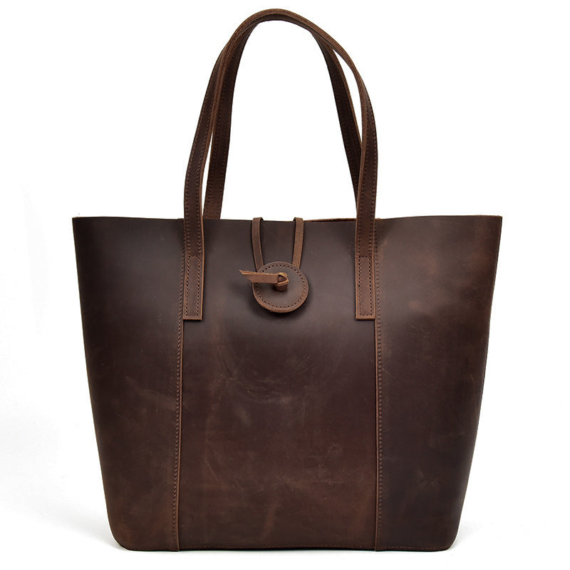 Premium Vintage Leather Tote Bag – Large Capacity Commuter Handbag for Everyday Use