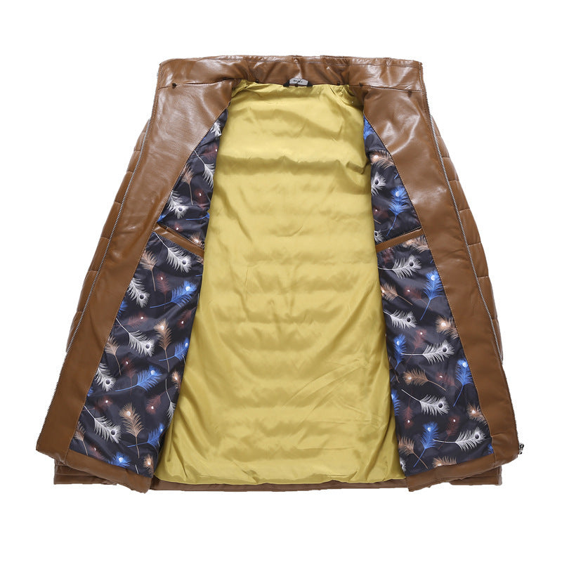 Thickened PU Leather Jacket | Polyester-Lined Faux Leather Coat