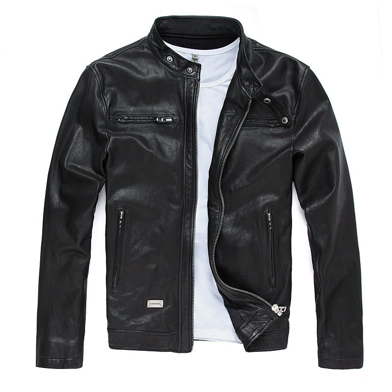 Premium Men’s Leather Jacket | Genuine Cowhide & Goatskin | Business Casual Style with Zipper
