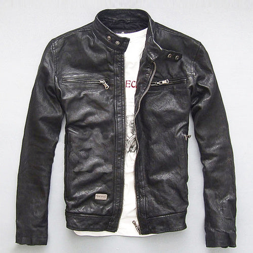 Premium Men’s Leather Jacket | Genuine Cowhide & Goatskin | Business Casual Style with Zipper