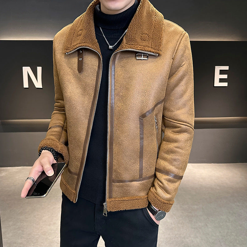 Men’s Winter Faux Leather Jacket – Warm Shearling Lined Biker Coat