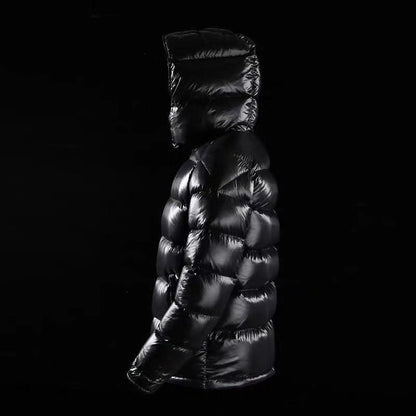 Men’s Short Shiny Black Down Jacket – Lightweight Waterproof Winter Puffer with White Duck Down - Boutique Élégance