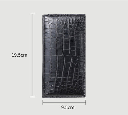 Men’s Black Crocodile Pattern Leather Wallet – Long Bifold Luxury Purse - Boutique Élégance