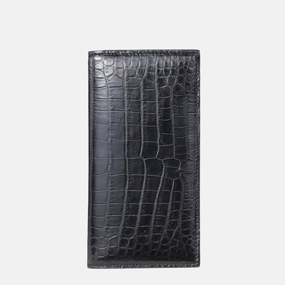 Men’s Black Crocodile Pattern Leather Wallet – Long Bifold Luxury Purse - Boutique Élégance