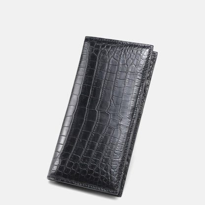 Men’s Black Crocodile Pattern Leather Wallet – Long Bifold Luxury Purse - Boutique Élégance