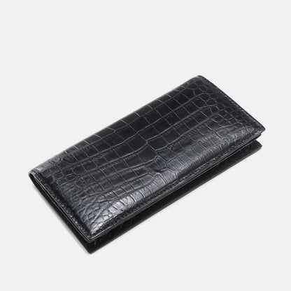 Men’s Black Crocodile Pattern Leather Wallet – Long Bifold Luxury Purse - Boutique Élégance
