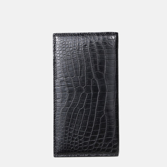 Men’s Black Crocodile Pattern Leather Wallet – Long Bifold Luxury Purse