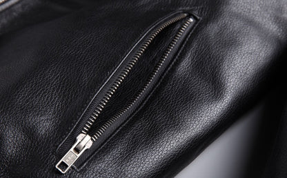 Men’s Genuine Leather Jacket – Slim Fit Black Cowhide & Sheepskin Bomber Style with Zipper Closure - Boutique Élégance