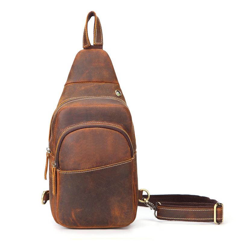Men’s Vintage Horse Leather Chest Bag – Genuine Leather Crossbody Messenge