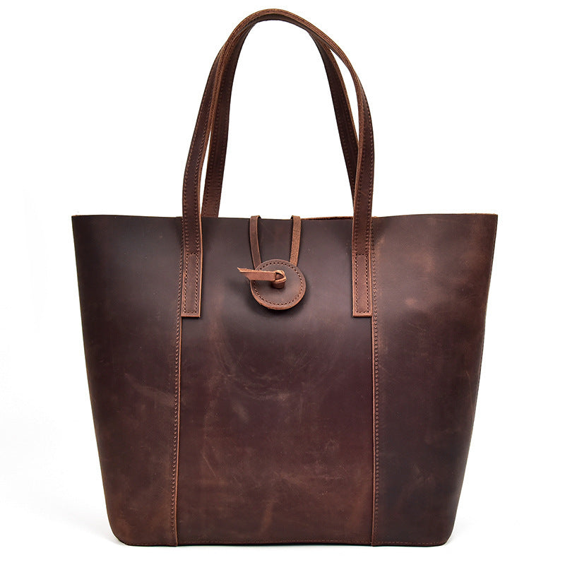 Premium Vintage Leather Tote Bag – Large Capacity Commuter Handbag for Everyday Use