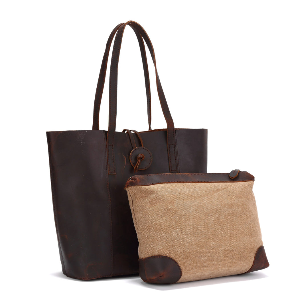 Premium Vintage Leather Tote Bag – Large Capacity Commuter Handbag for Everyday Use
