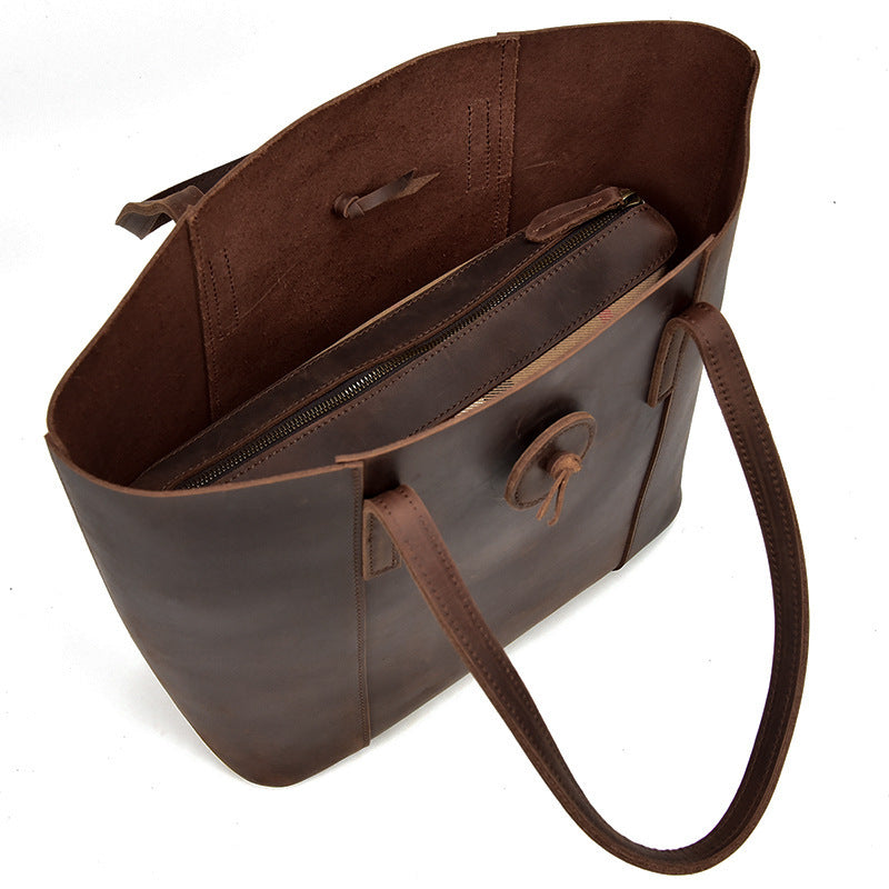Premium Vintage Leather Tote Bag – Large Capacity Commuter Handbag for Everyday Use