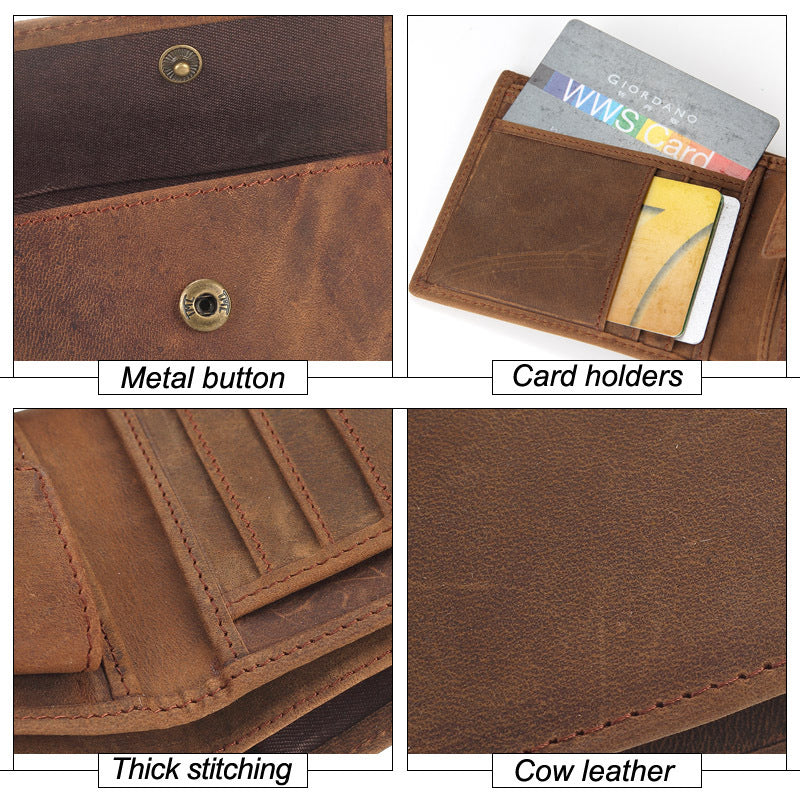 NEW Genuine Leather Mens Wallets Crazy Horse Leather