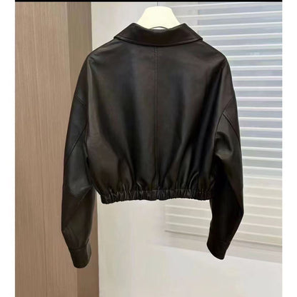 Women's Black Chenille Faux Leather Jacket - Socialite Style Princess Sleeve