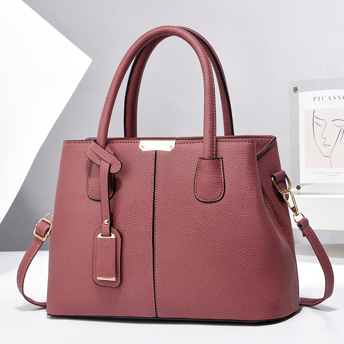 Luxury PU Leather Women’s Handbag – Designer Messenger Tote Shoulder Bag with Top Handle