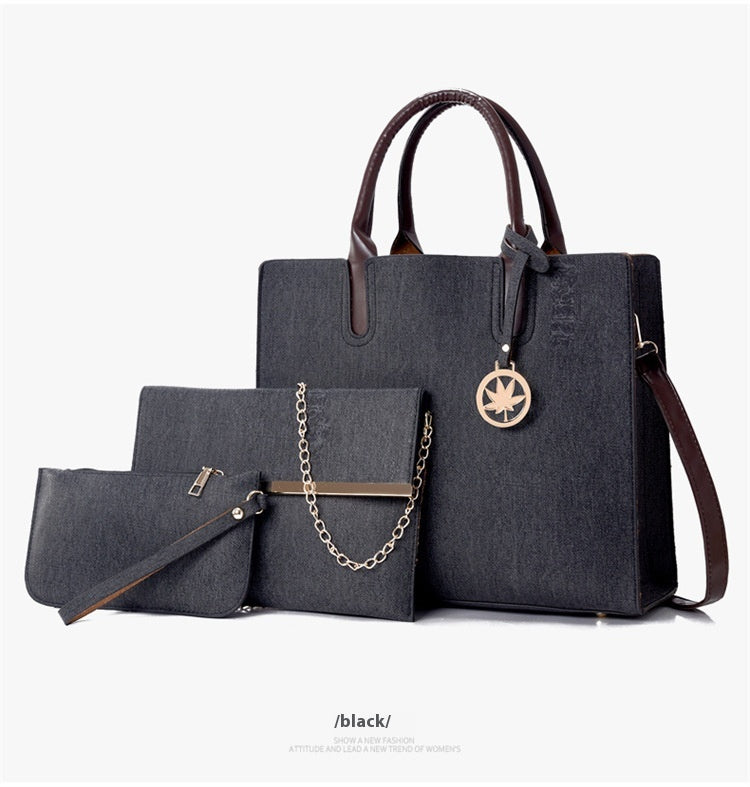 Women’s 3-Piece PU Leather Handbag Set – Tote Bag, Shoulder Bag & Clutch Purse