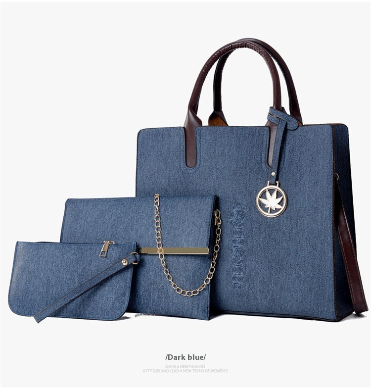 Women’s 3-Piece PU Leather Handbag Set – Tote Bag, Shoulder Bag & Clutch Purse