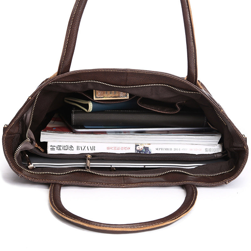 Luxury Genuine Leather Women’s Tote Bag – Large Capacity, Soft Cowhide Handbag with Multiple Compartments