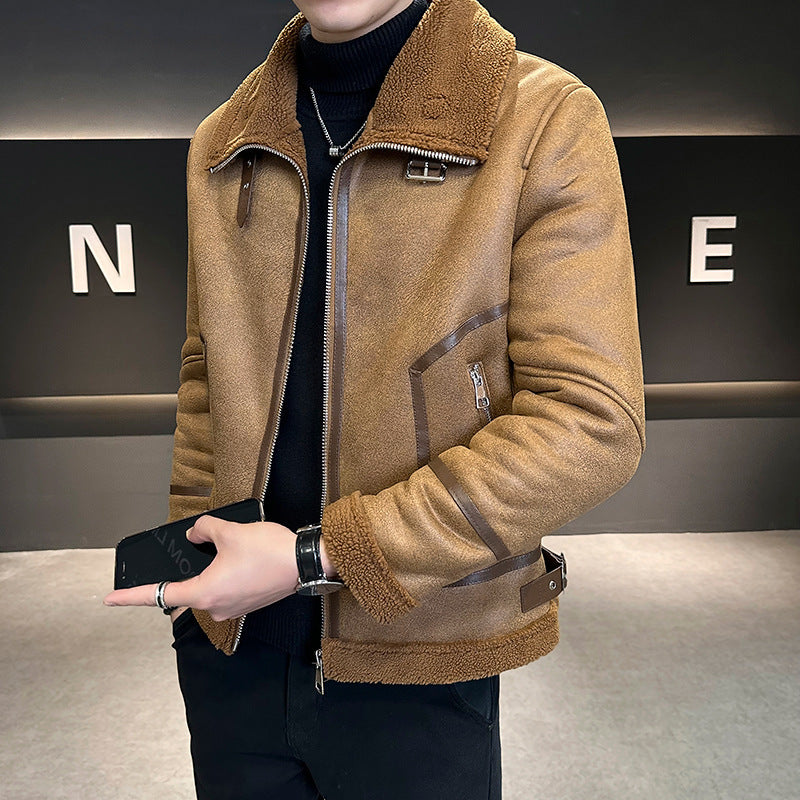 Men’s Winter Faux Leather Jacket – Warm Shearling Lined Biker Coat