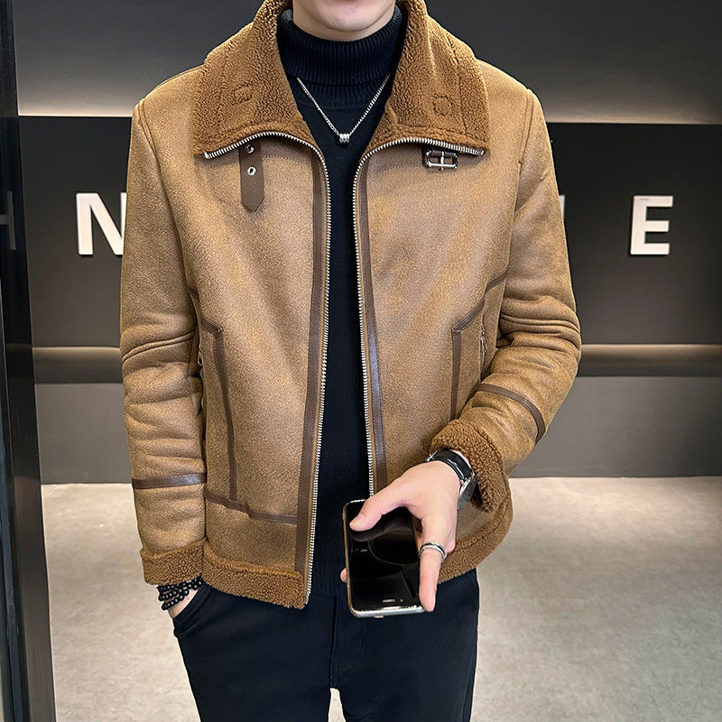 Men’s Winter Faux Leather Jacket – Warm Shearling Lined Biker Coat