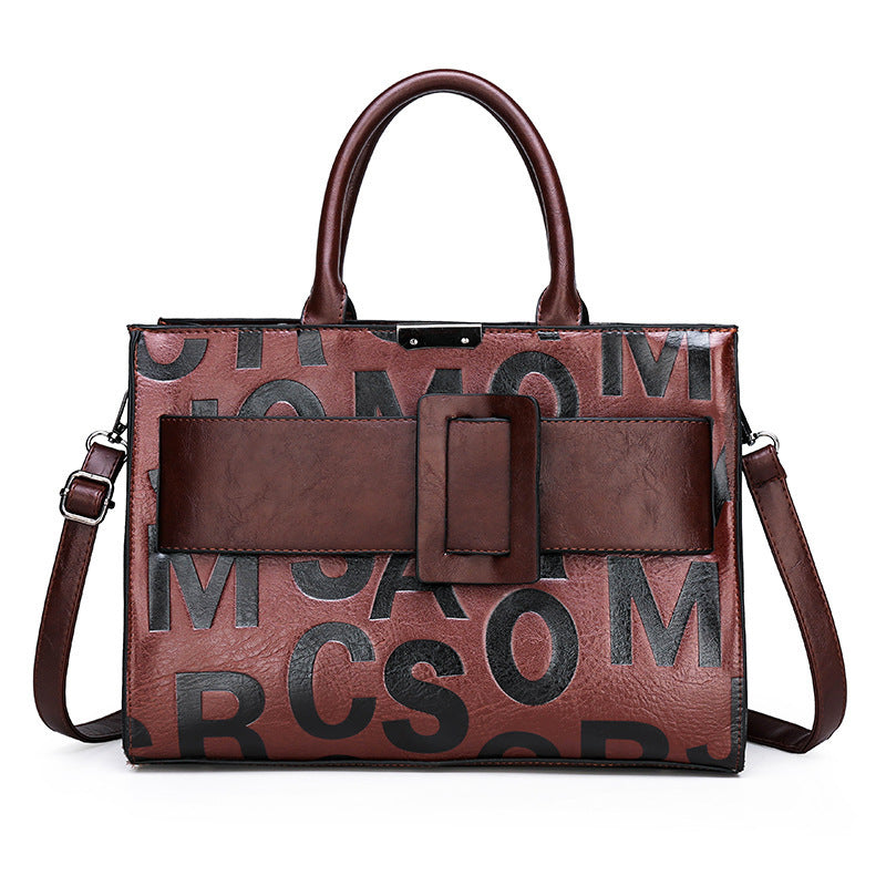 Zippered Letter Pattern Tote with Soft Handle