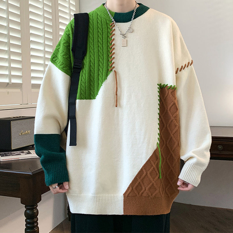 Men’s Colorblock Sweater – Winter Knitted Pullover | Long Sleeve Fashion Top