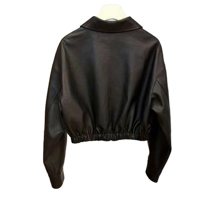 Women's Black Chenille Faux Leather Jacket - Socialite Style Princess Sleeve