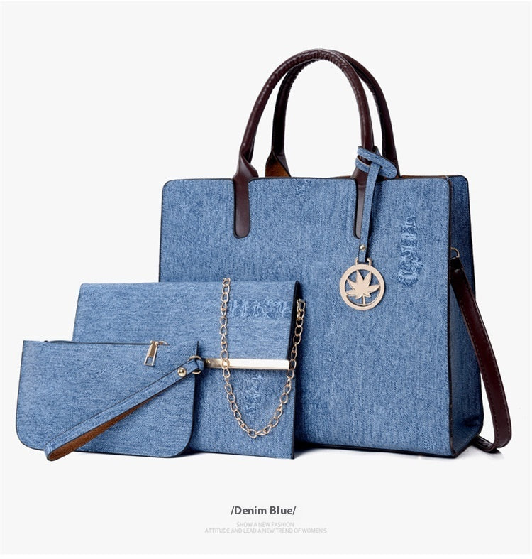 Women’s 3-Piece PU Leather Handbag Set – Tote Bag, Shoulder Bag & Clutch Purse
