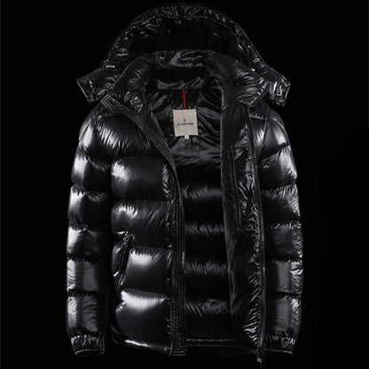 Men’s Short Shiny Black Down Jacket – Lightweight Waterproof Winter Puffer with White Duck Down - Boutique Élégance
