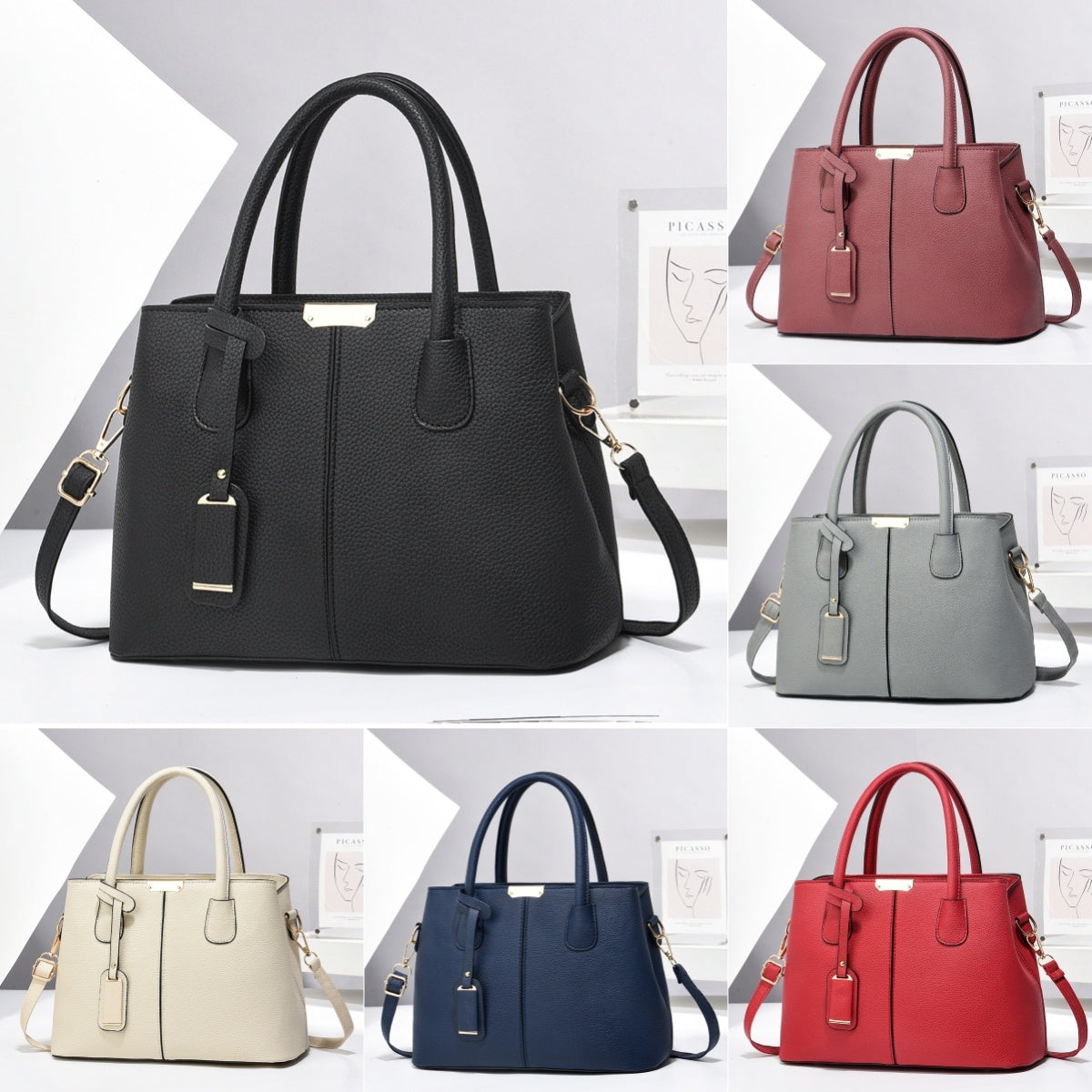 Luxury PU Leather Women’s Handbag – Designer Messenger Tote Shoulder Bag with Top Handle