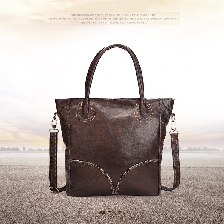 Luxury Genuine Leather Women’s Tote Bag – Large Capacity, Soft Cowhide Handbag with Multiple Compartments