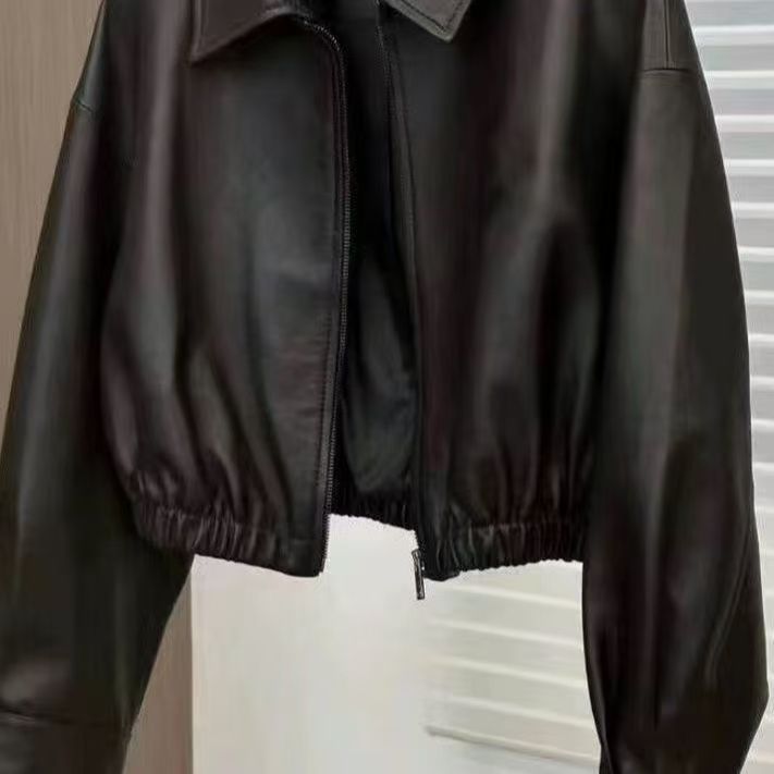 Women's Black Chenille Faux Leather Jacket - Socialite Style Princess Sleeve