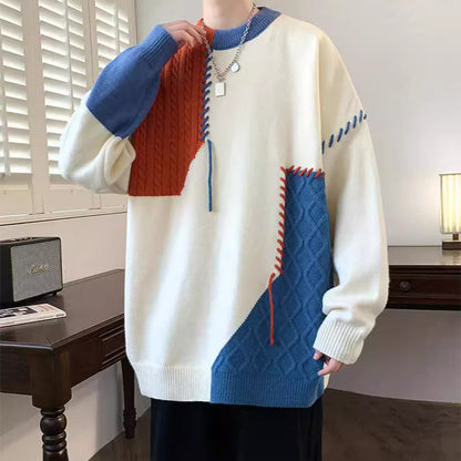 Men’s Colorblock Sweater – Winter Knitted Pullover | Long Sleeve Fashion Top