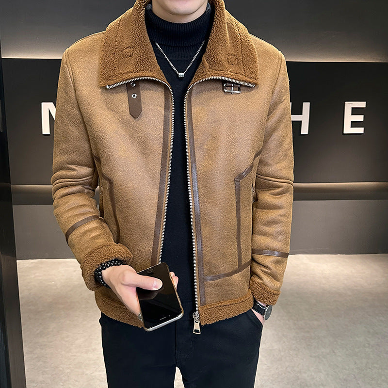 Men’s Winter Faux Leather Jacket – Warm Shearling Lined Biker Coat