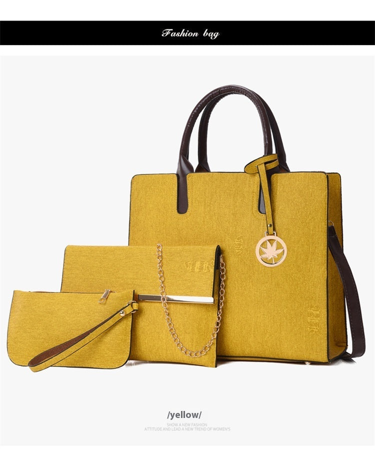 Women’s 3-Piece PU Leather Handbag Set – Tote Bag, Shoulder Bag & Clutch Purse