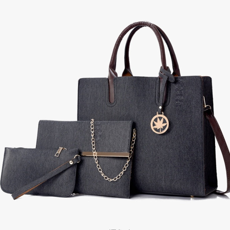 Women’s 3-Piece PU Leather Handbag Set – Tote Bag, Shoulder Bag & Clutch Purse