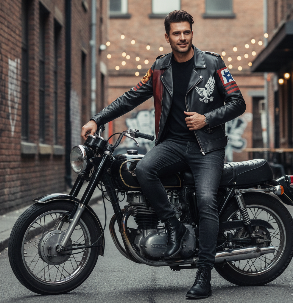 Heritage Eagle Patch Sheep Leather Jacket – Vintage Biker Style