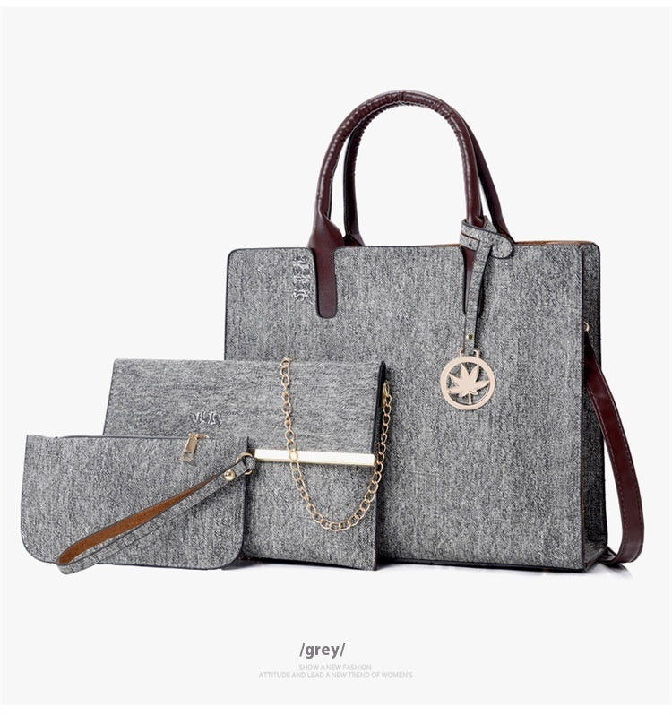 Women’s 3-Piece PU Leather Handbag Set – Tote Bag, Shoulder Bag & Clutch Purse