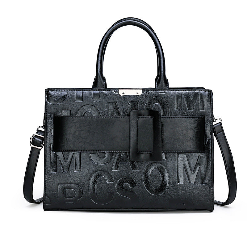 Zippered Letter Pattern Tote with Soft Handle