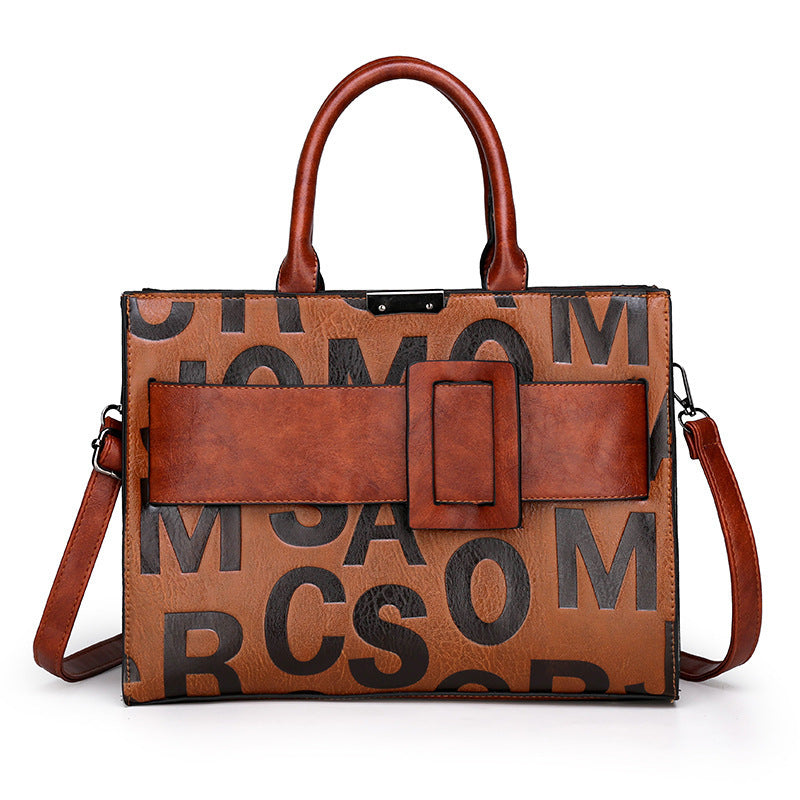 Zippered Letter Pattern Tote with Soft Handle