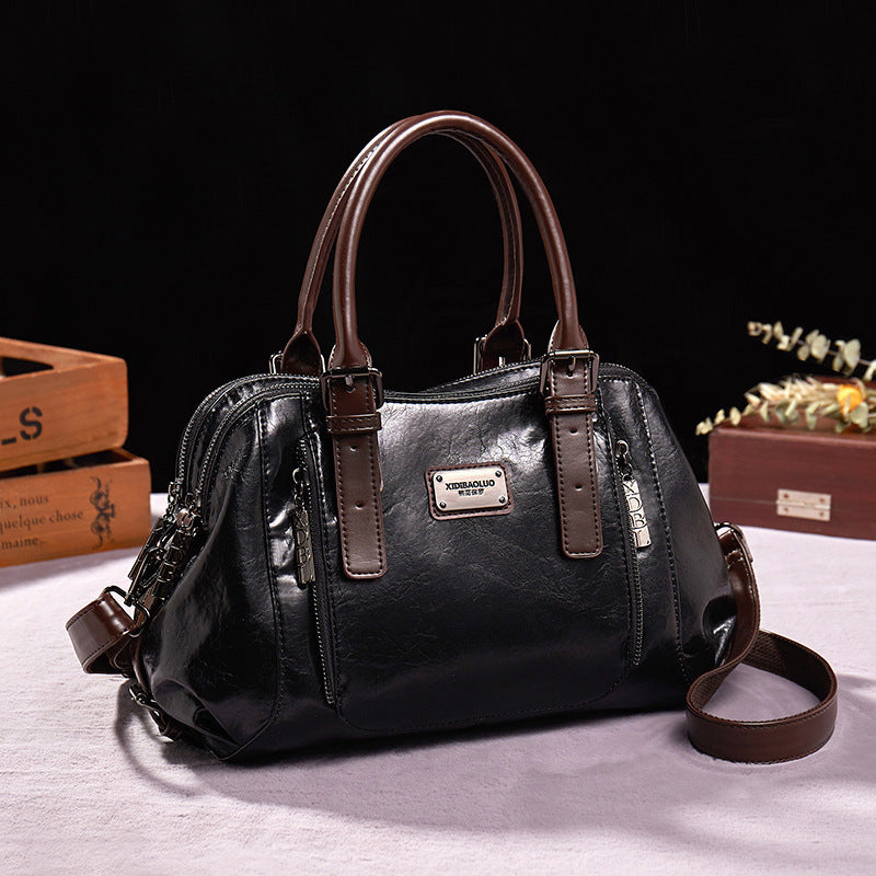 Women’s PU Leather Crossbody Handbag – Fashionable Shoulder Bag with Top Handle & Elegant Splicing Design