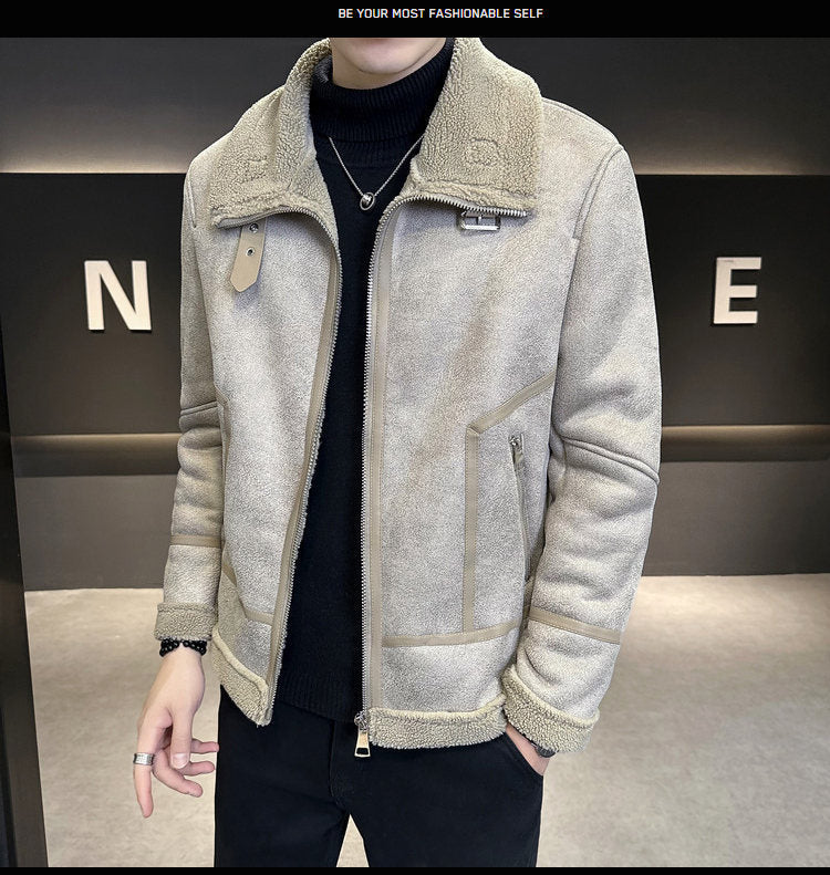 Men’s Winter Faux Leather Jacket – Warm Shearling Lined Biker Coat