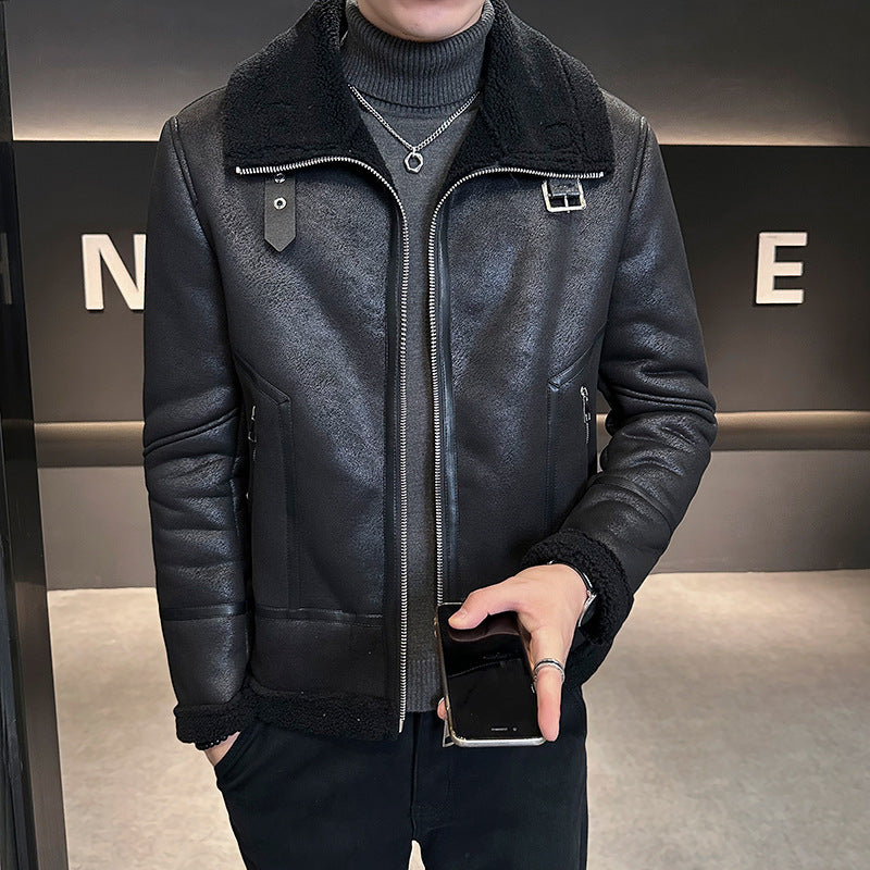 Men’s Winter Faux Leather Jacket – Warm Shearling Lined Biker Coat